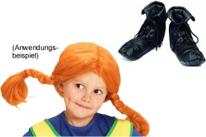 Pippi Langstrumpf Stoff-Schuhe und Perücke